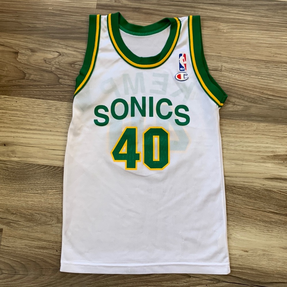 Vintage Champion NBA Seattle Sonics Shawn Kemp 40 basketball tank top Jersey 90s